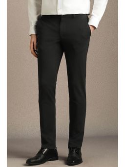 Louis Philippe - Men Black Solid Flat Front Formal Trousers