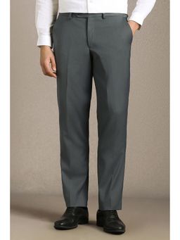 Louis Philippe - Men Grey Solid Flat Front Formal Trousers