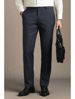 Louis Philippe - Men Black Solid Flat Front Formal Trousers