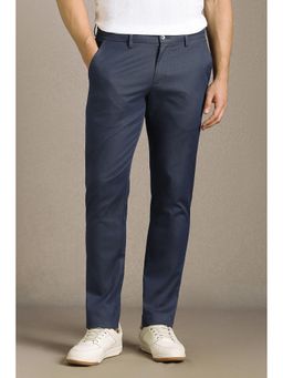 Louis Philippe - Men Navy Solid Flat Front Casual Trousers