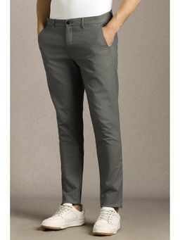 Louis Philippe - Men Grey Solid Flat Front Casual Trousers