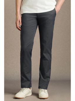 Louis Philippe - Men Grey Textured Flat Front Casual Trousers