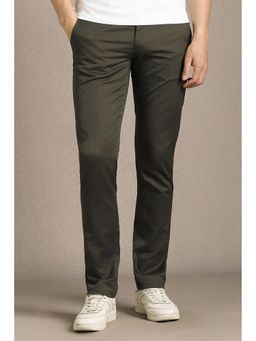 Louis Philippe - Men Olive Textured Flat Front Casual Trousers