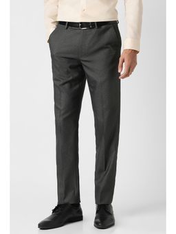 Peter England - Men Grey Textured Formal Trousers