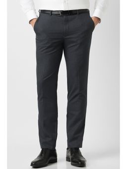 Peter England - Men Black Textured Formal Trousers