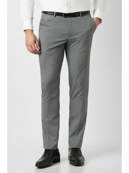 Peter England - Men Grey Textured Formal Trousers
