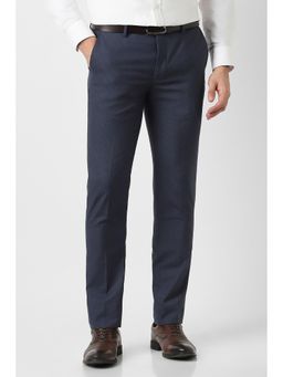 Peter England - Men Navy Textured Formal Trousers