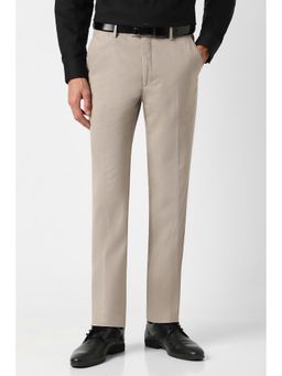 Peter England - Men Beige Textured Formal Trousers