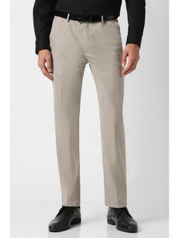 Peter England - Men Beige Textured Formal Trousers
