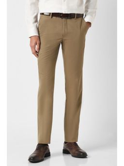 Peter England - Men Khaki Solid Formal Trousers