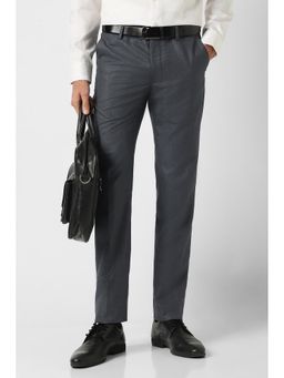 Peter England - Men Grey Solid Formal Trousers