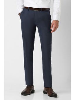 Peter England - Men Navy Blue Solid Formal Trousers