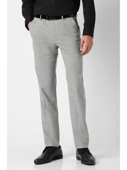 Peter England - Men Grey Textured Formal Trousers
