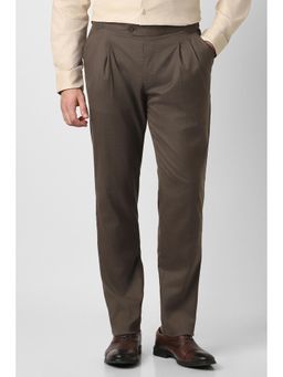 Peter England - Men Brown Solid Formal Trousers