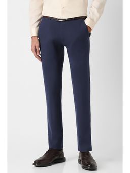 Peter England - Men Navy Blue Solid Formal Trousers