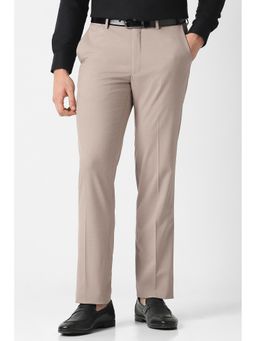 Van Heusen - Men Beige Solid Trousers