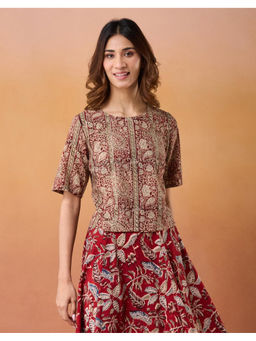 Fabindia - Red Cotton Kalamkari Printed Short Top