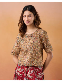 Fabindia - Cream Cotton Kalamkari Printed Short Top