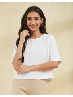 Fabindia - White Cotton Chikankari Short Top