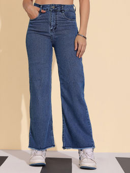DOLCE CRUDO - Women's Blue Wide-Leg High Rise Regular-Length Stretchable Jeans