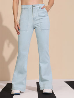 DOLCE CRUDO - Women's Light Blue Bootcut High Rise Regular Stretchable Denim Jeans