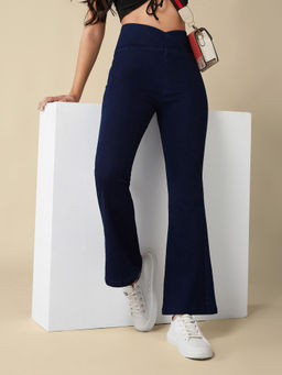 DOLCE CRUDO - Women's Blue Regular-Length Stretchable Denim Pull Up Bootcut Jeans