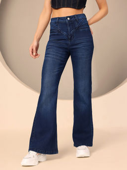 DOLCE CRUDO - Women's Blue Bootcut Regular-Length Stretchable Denim Shaping Jeans