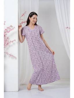 JULIANA DREAM - Women Lavender Floral Cotton Nightdress