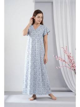 JULIANA DREAM - Women Grey Floral Cotton Nightdress
