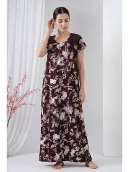 JULIANA DREAM - Women Wine Floral Cotton Nightdress