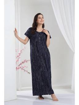 JULIANA DREAM - Women Navy Blue Printed Cotton Nightdress