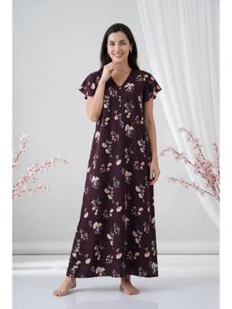JULIANA DREAM - Women Wine Floral Cotton Nightdress