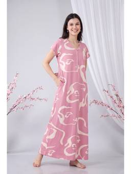 JULIANA DREAM - Women Pink Printed Cotton Nightdress