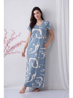JULIANA DREAM - Women Blue Printed Cotton Nightdress