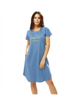 LOTIK - Women Blue Printed Cotton Nightdress