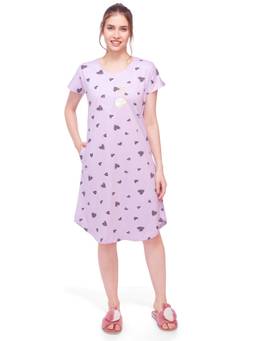 LOTIK - Women Purple Printed Cotton Nightdress