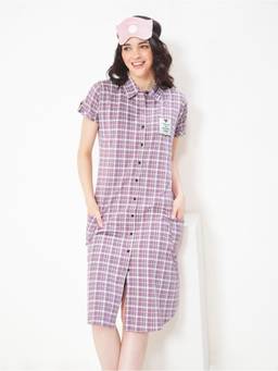 LOTIK - Women Pink Checks Cotton Shirtdress