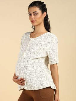 Zelena - Women Cotton Half Sleeves Printed Zipless Maternity Feeding Top