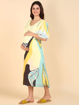 Zelena - Women Polyester Half Sleeves Printed Maternity Feeding Dress with Zip