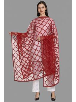 SWI STYLISH - Women's Maroon Embroidered Chiffon Dupatta