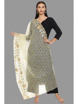 SWI STYLISH - Women's Cream Embroidery Organza Dupatta