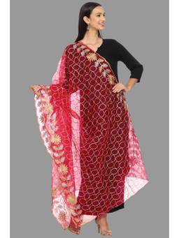 SWI STYLISH - Women's Pink Embroidery Organza Dupatta