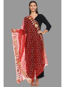 SWI STYLISH - Women's Red Embroidery Organza Dupatta