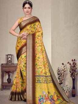 URBAN PALLU - Graceful Women Multi-Color Floral Woven Saree