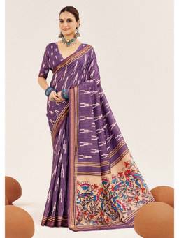 URBAN PALLU - Elegant Women Lavender Printed Woven Saree