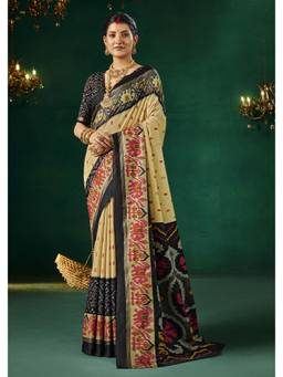 URBAN PALLU - Elegant Women Cream Printed Woven Saree