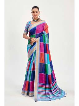 URBAN PALLU - Graceful Women Multi-Color Checks Printed Saree