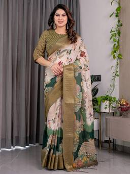 URBAN PALLU - Beautiful Women Multi-Color Printed Woven Saree