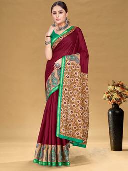 URBAN PALLU - Classic Women Maroon Printed Woven Saree