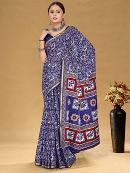 URBAN PALLU - Festive Women Blue Printed Woven Saree